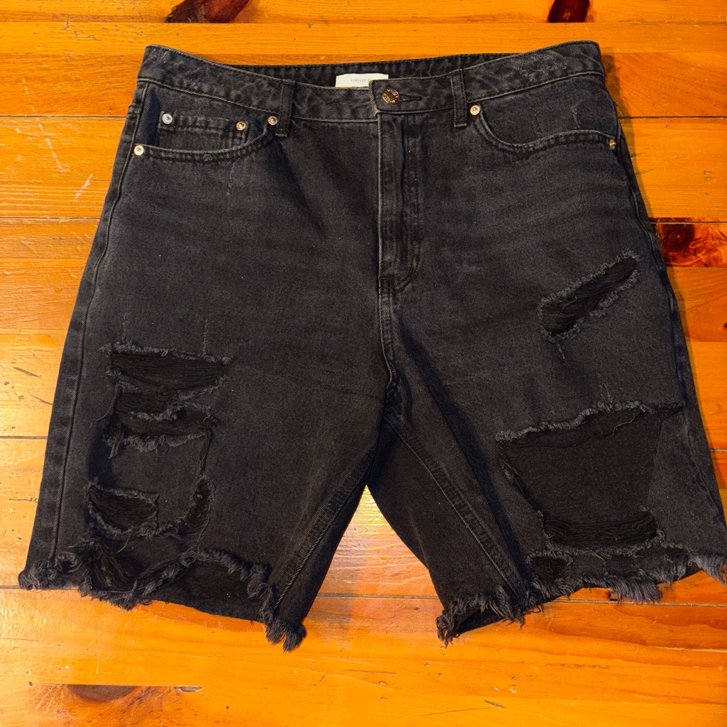 Forever 21 Black Distressed Black Denim Jean Shorts Size 14